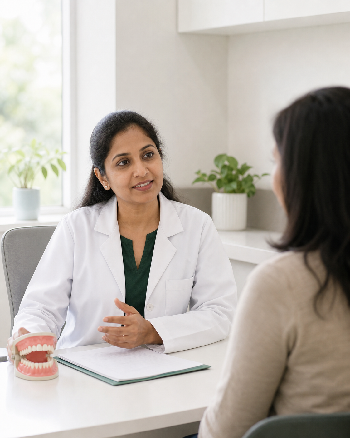Dentist discussing dental care with a patient